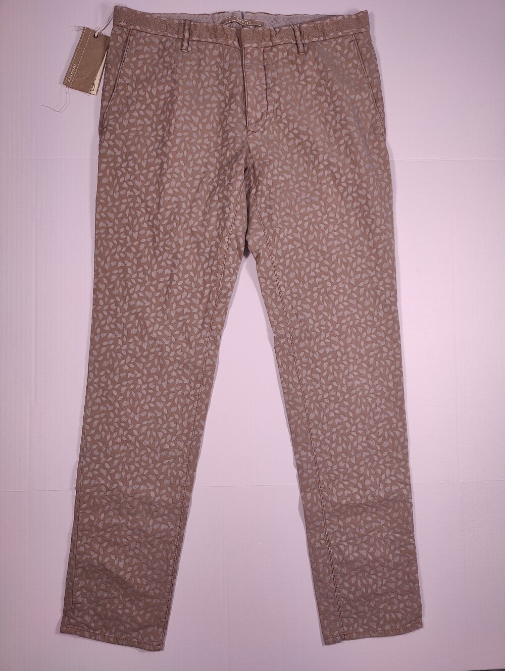 NWT Incotex Men Venezia 1951 Tan Leaf Print Buttonfly Slim Chino Pants Size 36